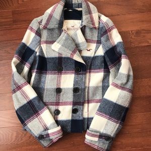 Y2K Hollister plaid pea coat, size S